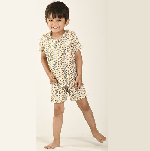 Fishy Fishy in the Sea Nightsuit Shorts Set - Yellow