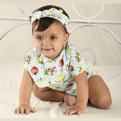 Citrus Gingham in Blue Kimono Onesie