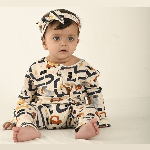 Road Map Organic Buttoned Footless Sleepsuit