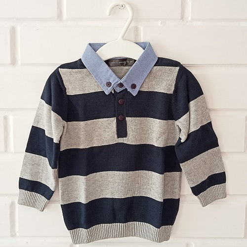 Stripe Pullover with Shirt Collar