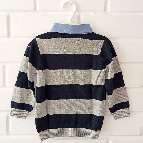 Stripe Pullover with Shirt Collar