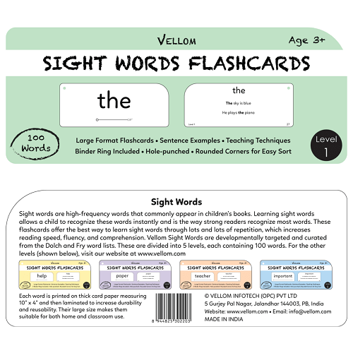 Vellom Sight Words Flashcards - Level 1 (100 Cards)