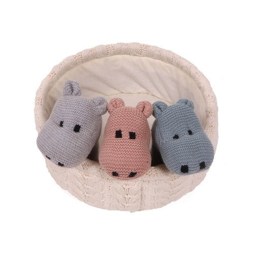 Rattle Hippo - Pale Pink Color Cotton Knitted Plush Toy