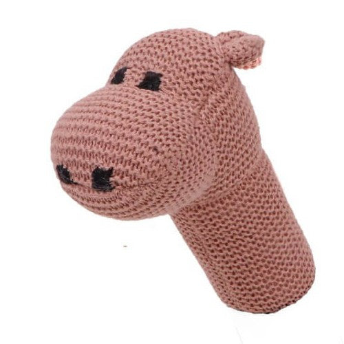 Rattle Hippo - Pale Pink Color Cotton Knitted Plush Toy