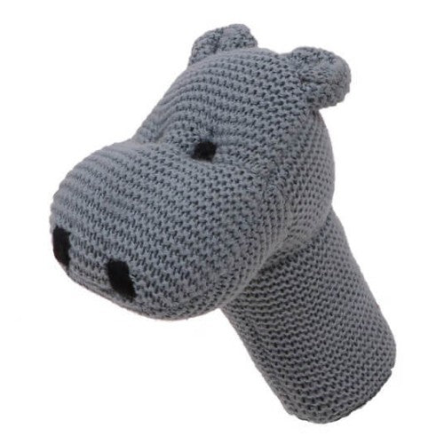 Rattle Hippo - Mineral Blue Color Cotton Knitted Plush Toy