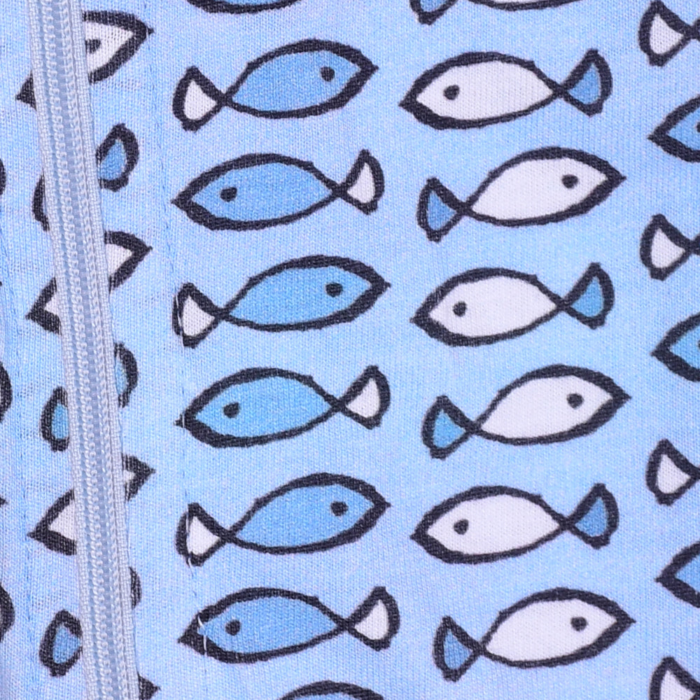 Fishy Fishy in the Sea Organic Zipped Footed Sleepsuit - Blue
