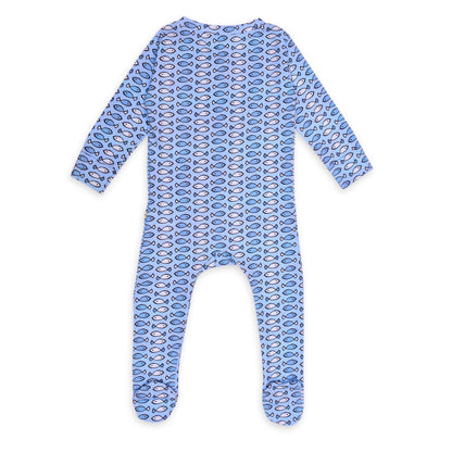 Fishy Fishy in the Sea Organic Zipped Footed Sleepsuit - Blue