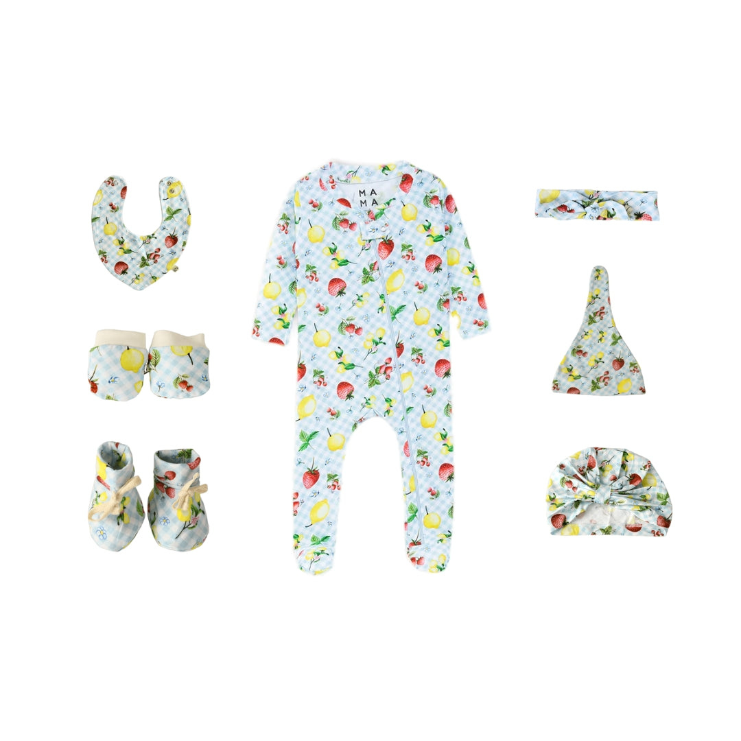 Citrus Gingham in Blue Newborn Gift Bundle