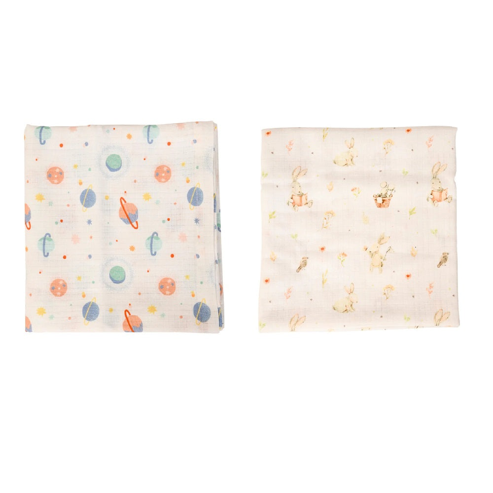 Combo of Rabbits in the Garden &amp; Mysterious Space Muslin Swaddle