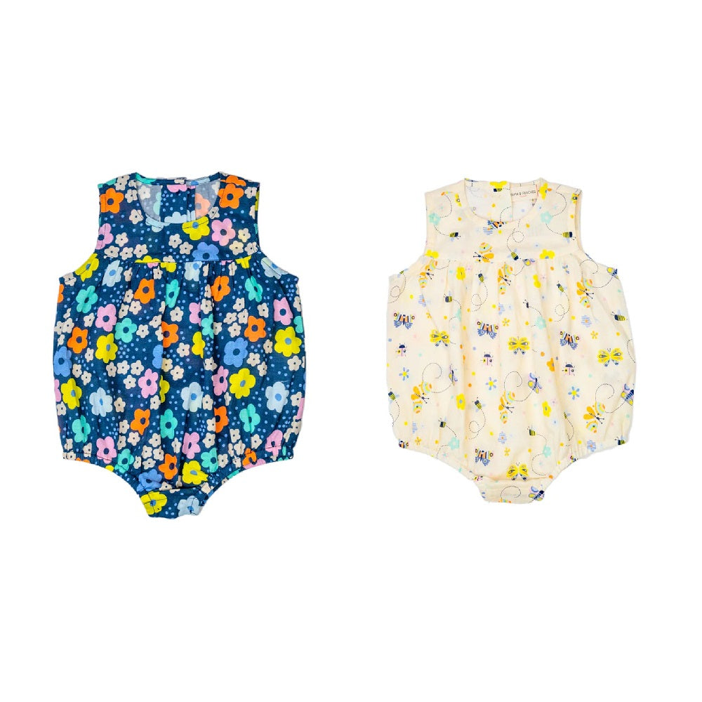 Combo of Balloon Sunsuit in Bye Bye Butterfly & Blue Floral