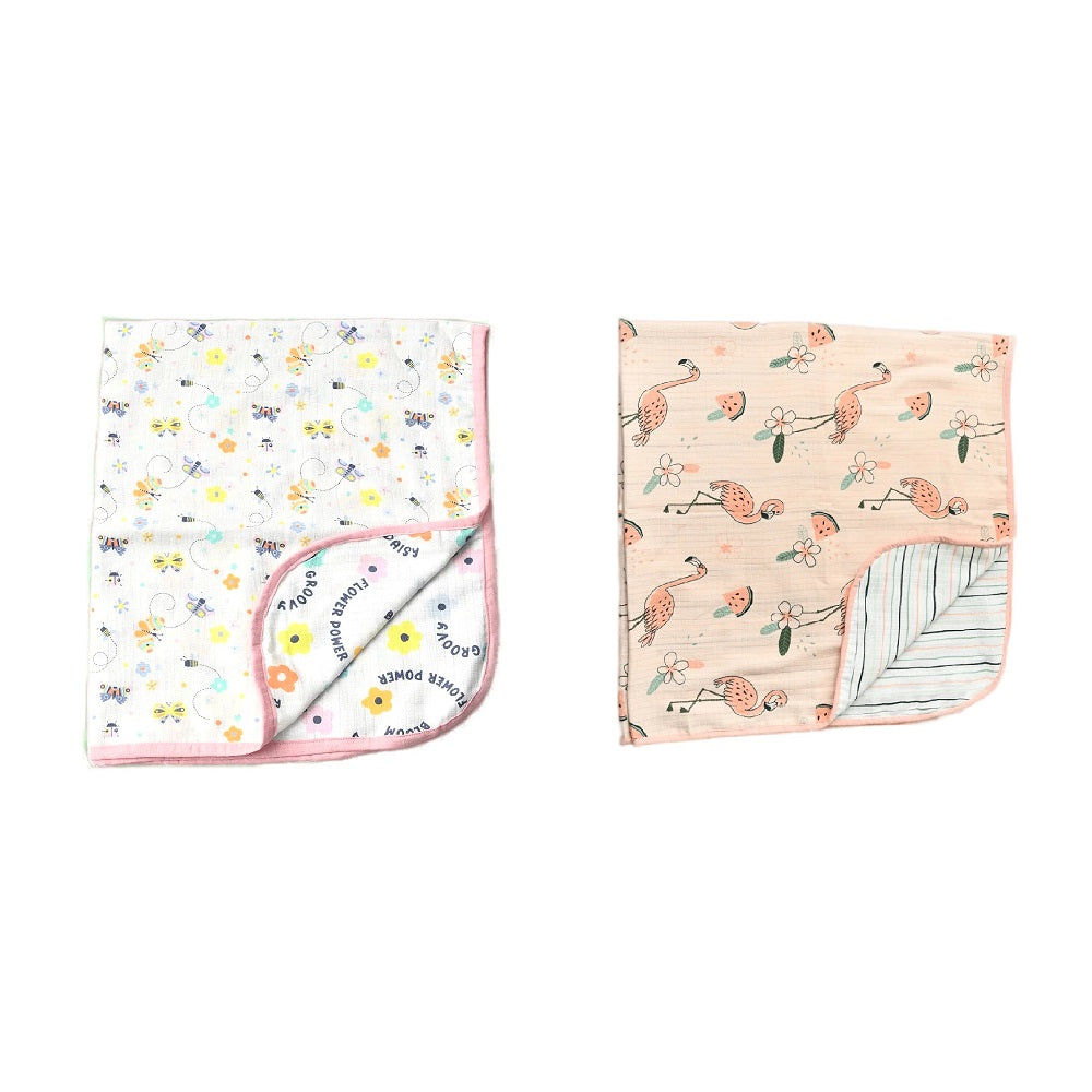 Combo of Bye Bye Butterfly &amp; Flamingo Reversible Muslin Blanket