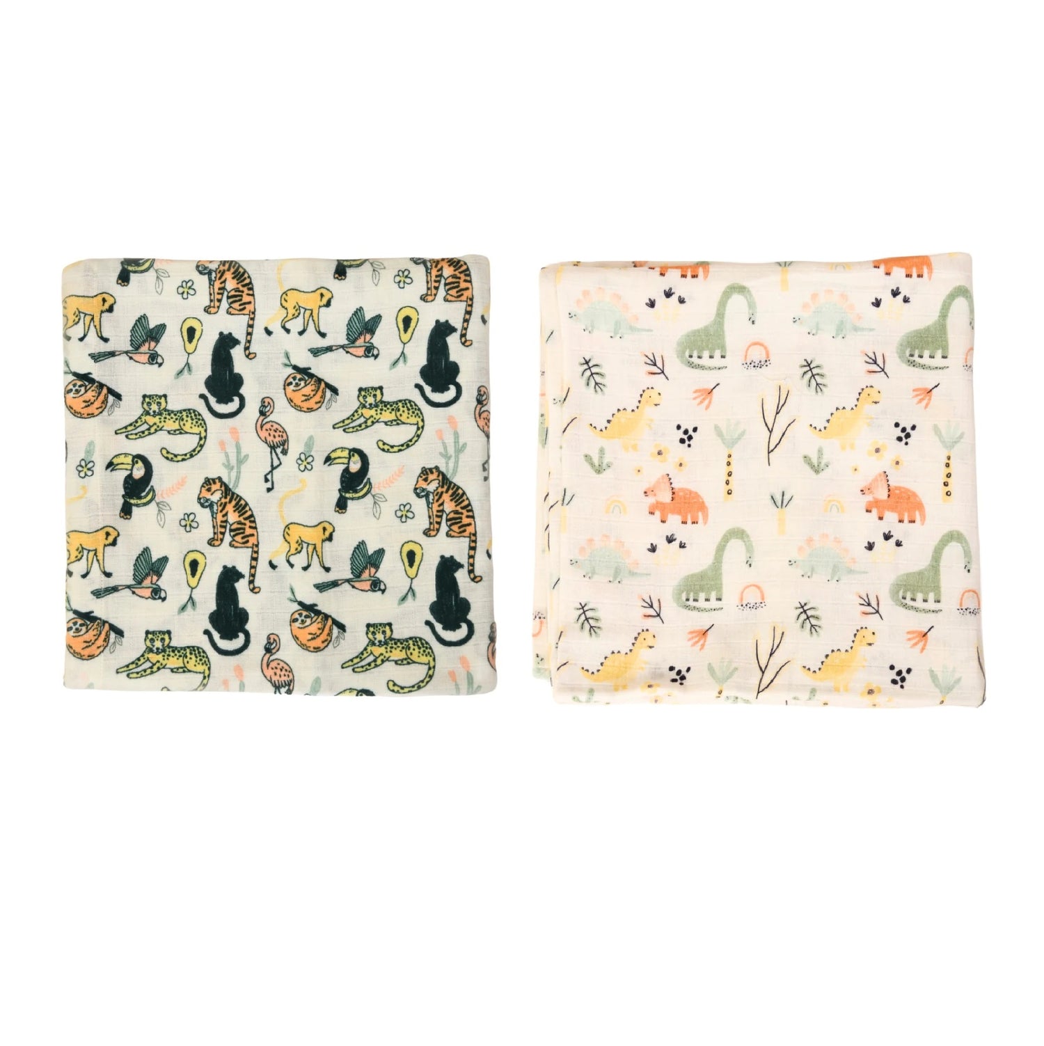 Combo of Dinosaur &amp; Rainforest Animals Muslin Swaddle