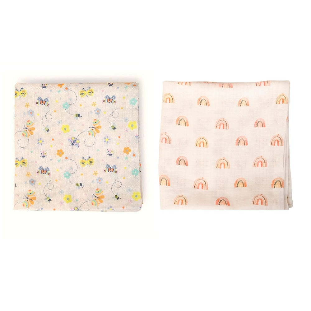 Combo of Magical Rainbow &amp; Bye Bye Butterfly Muslin Swaddle
